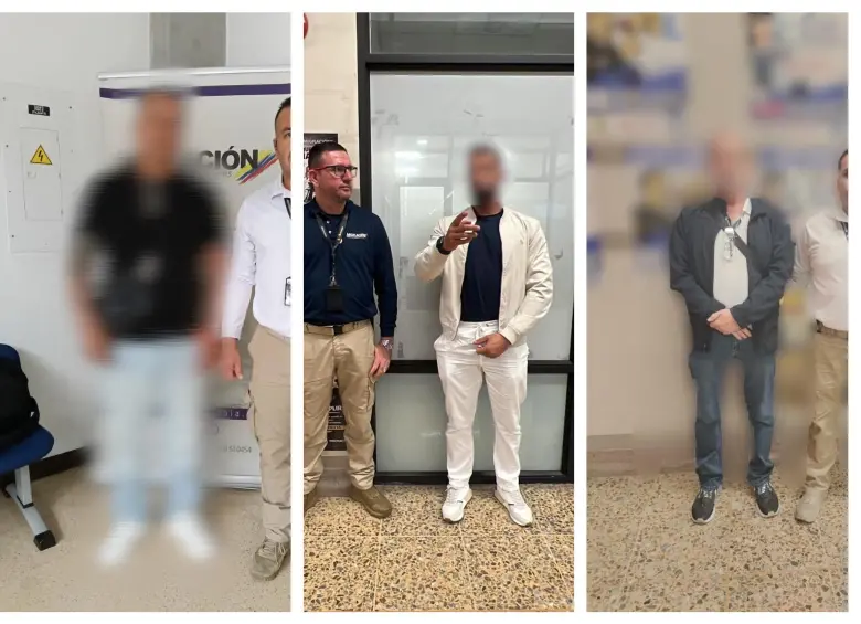 Los tres extranjeros que fueron sacados del país por parte de agentes de Migración Colombia. FOTO: Cortesía