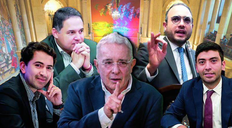 De izquierda a derecha, Daniel Briceño, Honorio Henríquez y Álvaro Uribe (Centro Democrático), Alfredo Deluque (La U) y Nicolás Barguil (conservador). FOTOmontaje elcolombiano