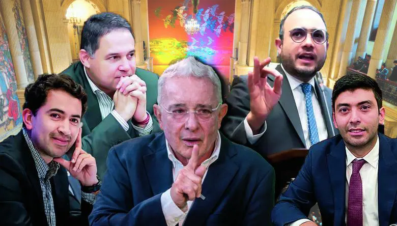 De izquierda a derecha, Daniel Briceño, Honorio Henríquez y Álvaro Uribe (Centro Democrático), Alfredo Deluque (La U) y Nicolás Barguil (conservador). FOTOmontaje elcolombiano