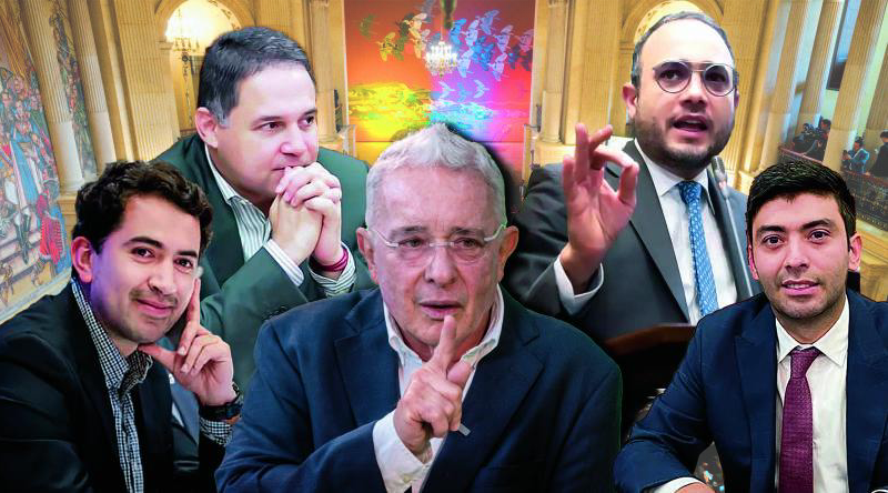 De izquierda a derecha, Daniel Briceño, Honorio Henríquez y Álvaro Uribe (Centro Democrático), Alfredo Deluque (La U) y Nicolás Barguil (conservador). FOTOmontaje elcolombiano