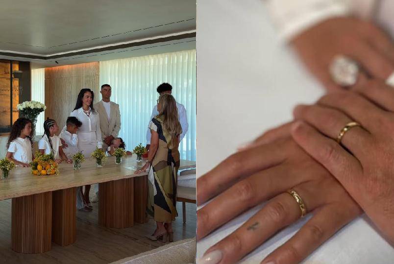 Cristiano Ronaldo y Georgina Rodríguez celebraron una boda íntima en su casa de Cascais, Portugal, acompañados por sus hijos, diez años después de conocerse en una tienda Gucci de FOTO Georgina Rodríguez - Vogue vía Instagram. 
