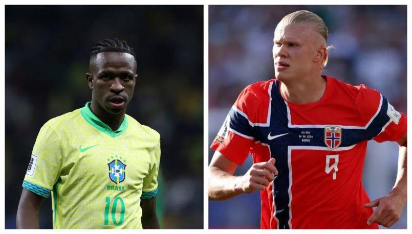 Vinícius y Haaland, uno de los dos seguirá este domingo en el Mundial. FOTOS AFP