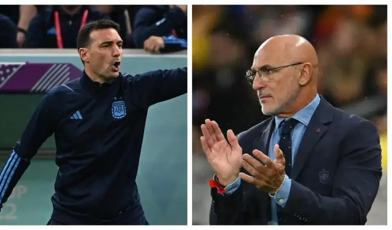 Lionel Scaloni y Luis de La Fuente, alumno y maestro se cruzan en la definición de título mundial. FOTOS AFP