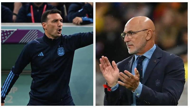 Lionel Scaloni y Luis de La Fuente, alumno y maestro se cruzan en la definición de título mundial. FOTOS AFP