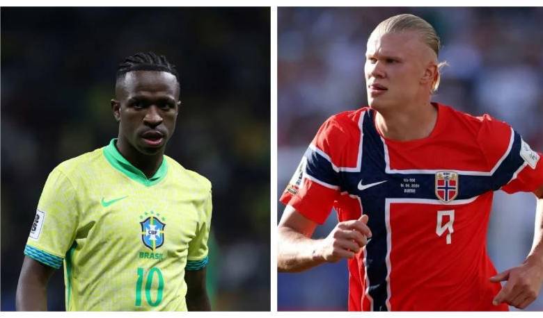 Vinícius y Haaland, uno de los dos seguirá este domingo en el Mundial. FOTOS AFP