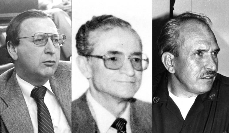 El procurador Carlos Mauro Hoyos Jiménez (1974. Foto: Hernando Vásquez “Hervásquez”), el magistrado Gustavo Zuluaga Serna (foto: Colprensa), y el comandante de la Policía Antioquia Valdemar Franklin Quintero (foto: Wilson Daza), asesinados por el Cartel de Medellín. Fueron hombres que “sabiendo que firmaban su propia sentencia de muerte, decidieron que había algo más importante que sus vidas: la dignidad de las instituciones que representaban”.