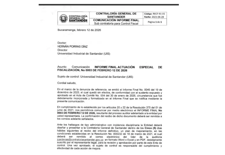 Alerta de la Contraloría. 