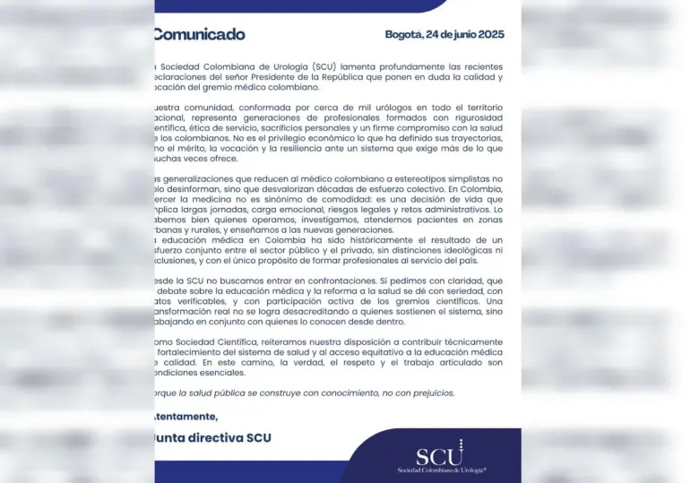 La SCU compartió un comunicado rechazando las palabras del presidente Gustavo Petro. Foto: Cortesía