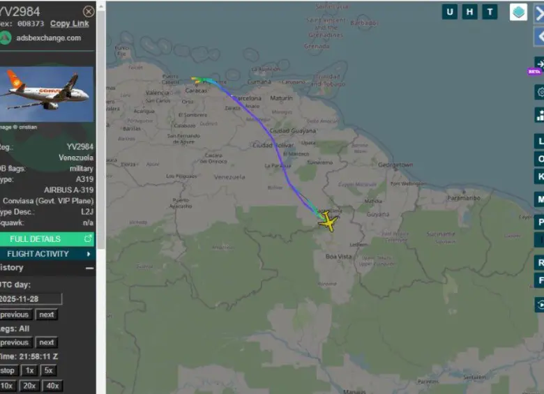 Recorrido del avión de Conviasa.