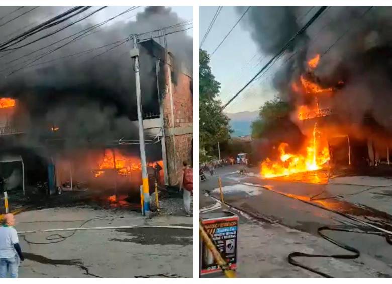 Este fue el incendio que se registró en Santa Fe de Antioquia en un concesionario de motos. FOTOS: CORTESÍA