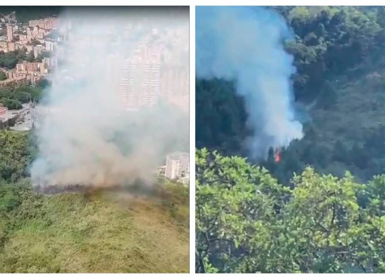 En Calasanz (izq,) y San Antonio de Prado (der.) se presentaron dos incendios forestales. FOTOS: CORTESÍA