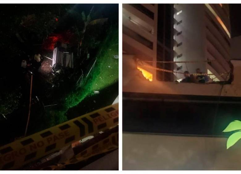 Así quedó el carro y el muro luego del accidente en el edificio del Esmeraldal, en Envigado. FOTO: CORTESÍA