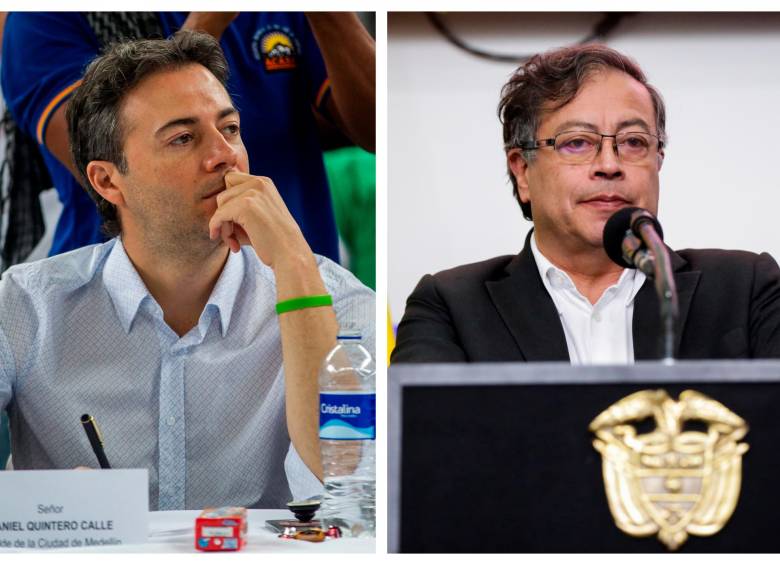 El alcalde de Medellín, Daniel Quintero (izquierda), y el presidente Gustavo Petro (derecha) discutieron el congelamiento de las tarifas de EPM. FOTO: ARCHIVO Y COLPRENSA