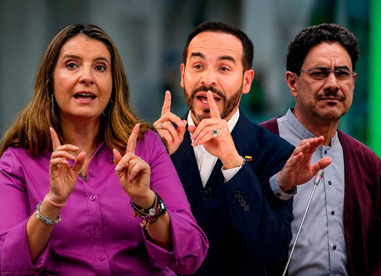 Los candidatos punteros en las encuestas: Paloma Valencia, Iván Cepeda y Abelardo de la Espriella. Foto: Manuel Saldarriaga y Colprensa