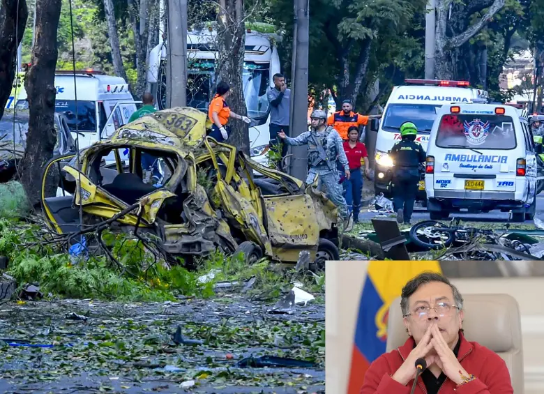 Grupos armados ilegales han hecho atentados en zonas rurales y en ciudades, el de la foto ocurrió en Cali. FOTOS: AFP Y Presidencia.