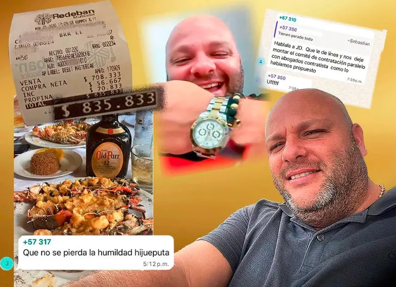 En una de las conversaciones, Miguel Quintero habría hecho alarde de una cuenta de $836.000 que pagó en Cartagena por una langosta y un whisky. También mostró otros lujos, como un reloj de alta gama. FOTOS: CORTESÍA