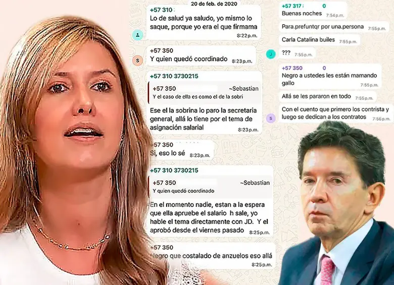 El exgobernador de Antioquia, Luis Pérez Gutiérrez, uno de los mayores mentores de Daniel Quintero, habría tratado de influir para el nombramiento de su sobrina, Carla Catalina Builes en el Área Metropolitana. FOTOS CORTESÍA Y CHATS DE AMIGOS