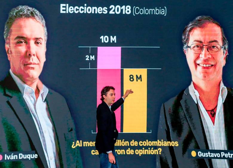 Daniel Quintero comparó las votaciones de Iván Duque y Gustavo Petro en las urnas para las elecciones de 2018. FOTO: Jaime Pérez