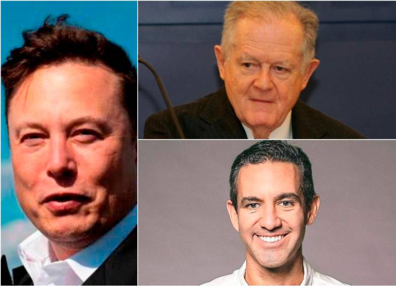 Elon Musk, la persona más rica del mundo; y Luis Carlos Sarmiento y David Vélez, los más ricos de Colombia. FOTO: ARCHIVO.