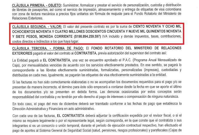 Contrato de la Cancillería con la empresa Thomas Greg & Sons para la elaboración de pasaportes.