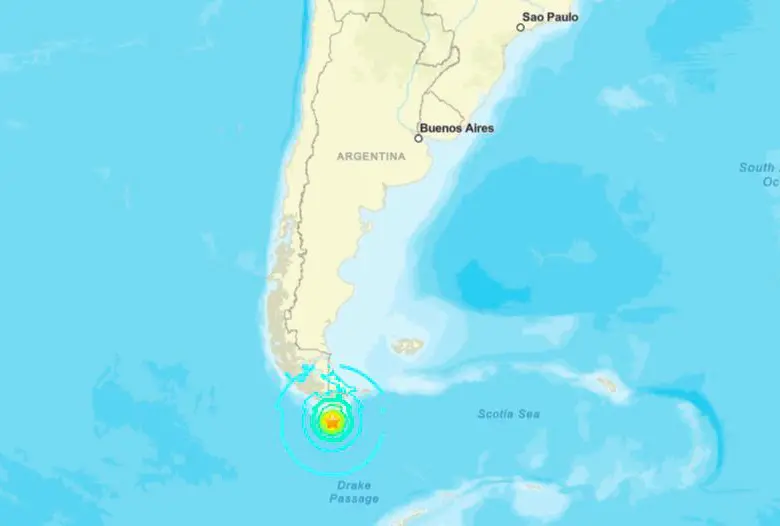 El terremoto se registró en la región conocida como el “Fin del mundo”. FOTO: Tomada de USGS