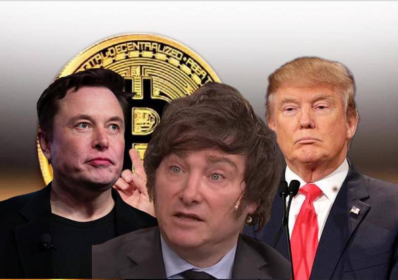 Elon Musk, Javier Milei y Donald Trump han promocionado en sus redes sociales criptomonedas. FOTOS: EL COLOMBIANO