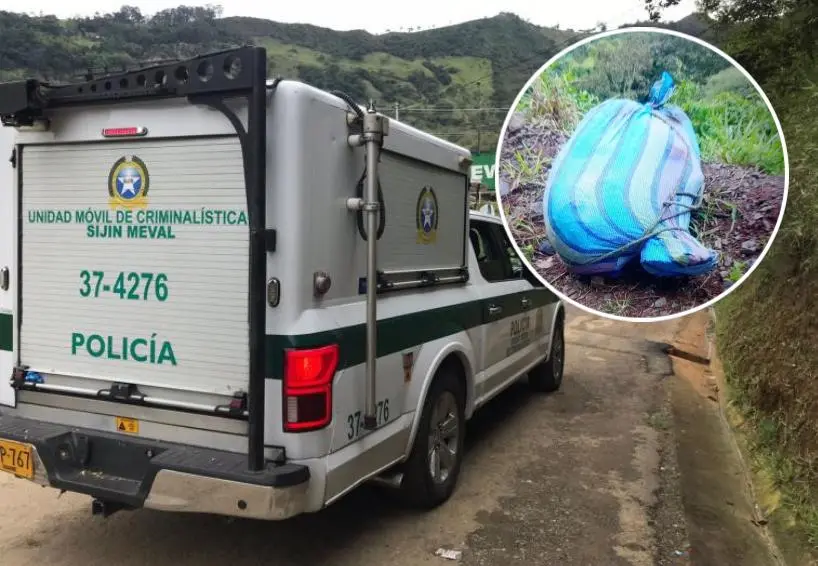Uno de los cuerpos fue hallado en Támesis. El cadáver fue envuelto en un costal en la vía que conduce al corregimiento de San Pablo. FOTO: Cortesía