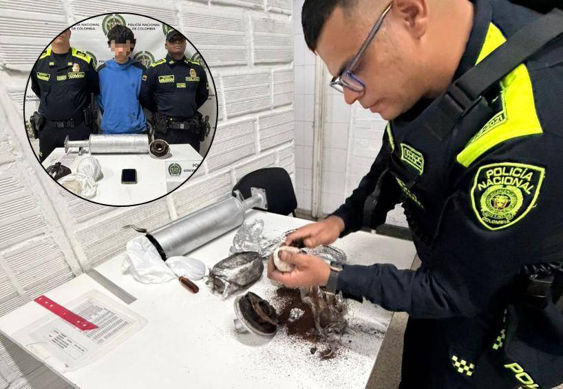 El hombre, de 29 años, intentó pasar desapercibido pero fue atrapado con 800 gramos de droga. FOTO: Cortesía Alcaldía de Medellín