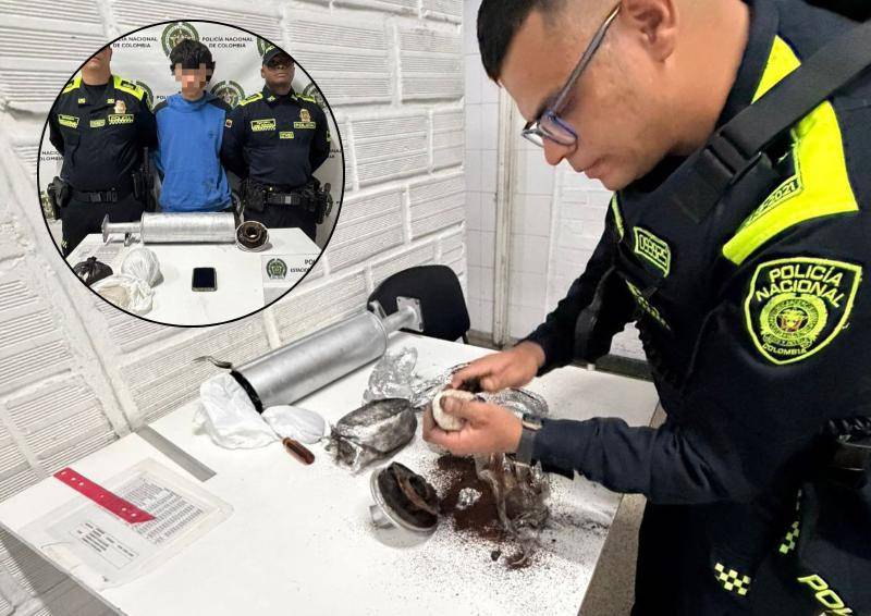 El hombre, de 29 años, intentó pasar desapercibido pero fue atrapado con 800 gramos de droga. FOTO: Cortesía Alcaldía de Medellín