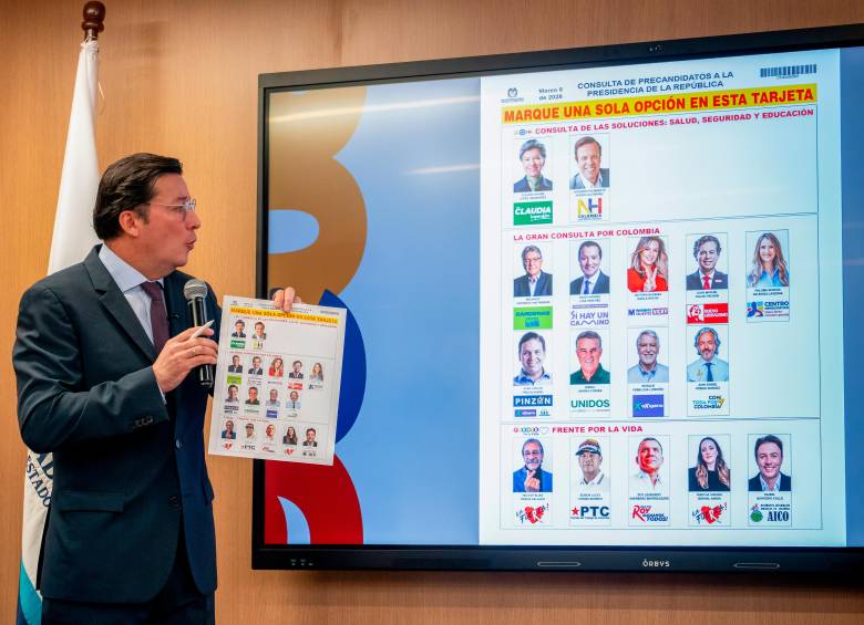 En medio del anuncio de una herramienta digital, el registrador Hernán Penagos dio a conocer el orden en que se revelarán los resultados de los comicios legislativos y de las consultas. Foto: Colprensa