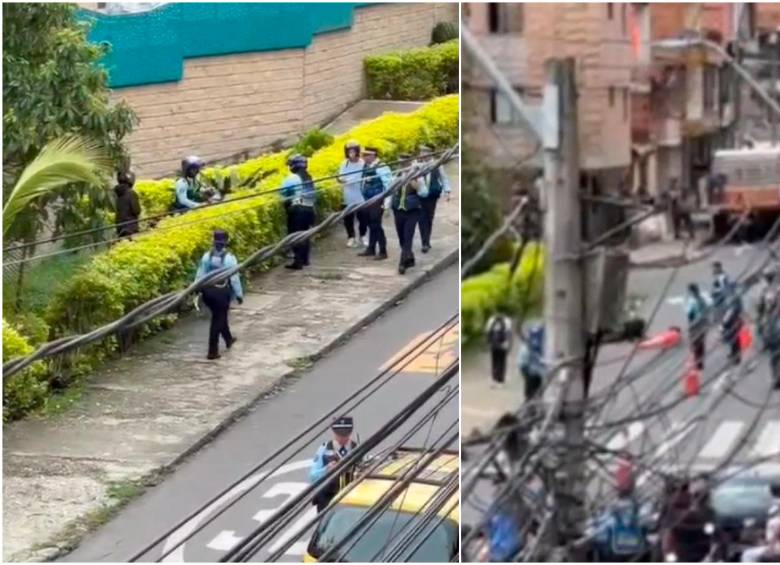 Durante un operativo de control en Bello, agentes de tránsito y motociclistas se enfrentaron. FOTO: Cortesía Denuncias Antioquia