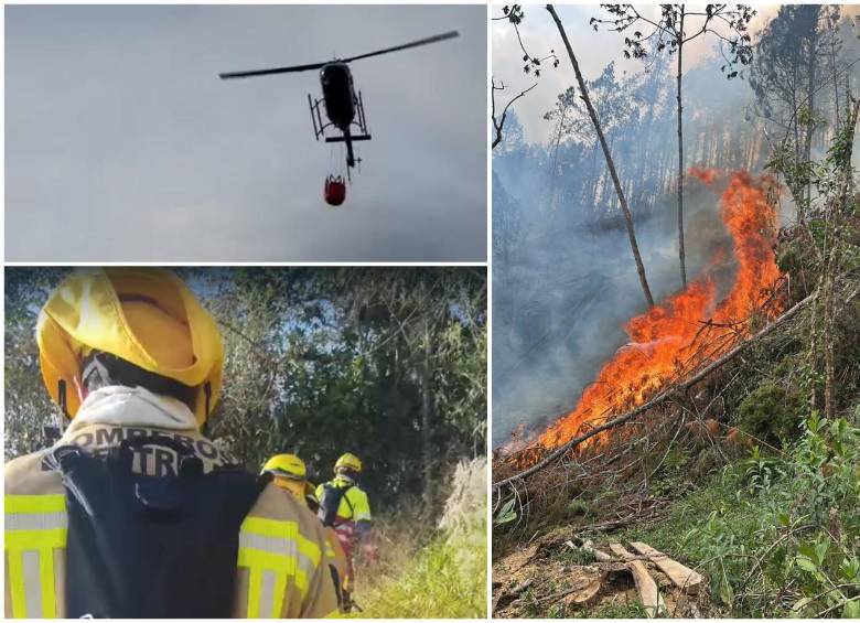 Mientras continúa el despliegue de los equipos especializados, Bomberos de La Estrella reiteró a la comunidad que no se acerque ni ingrese al área del incendio. FOTOS Bomberos de La Estrella Y Dagran. 