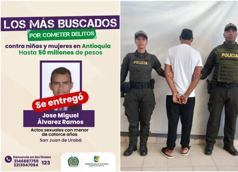 El hombre, identificado como José Miguel Álvarez, había sido incluido en el cartel de los más buscados. FOTOS: Cortesía Departamento de Policía Urabá