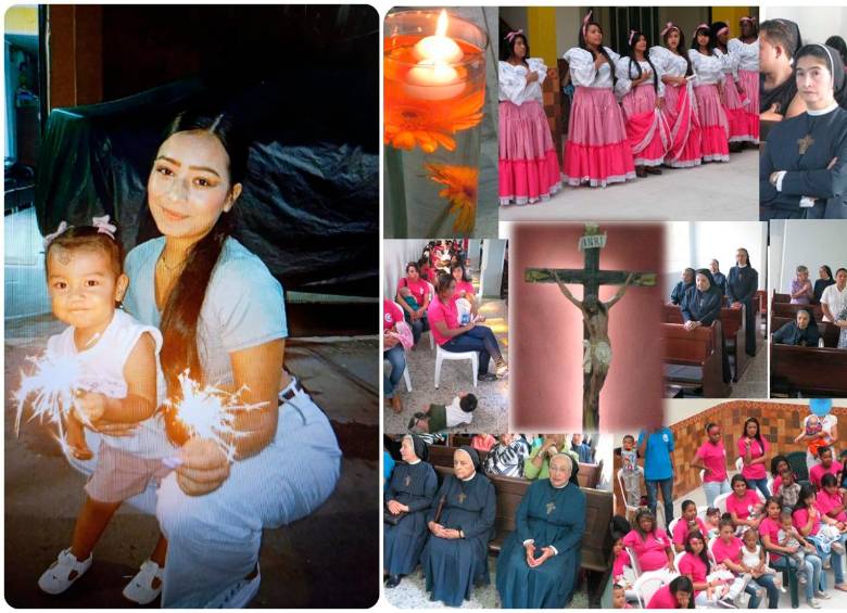 Valerin Steffany Castro acompañada de su pequeña hija. A la derecha, instalaciones de la Casa de la Divina Providencia, donde las madres menores de edad reciben acompañamiento. FOTO Cortesía