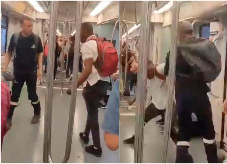 El altercado ocurrió en un tren estacionado en la estación Niquía del metro. FOTO: Cortesía Denuncias Antioquia