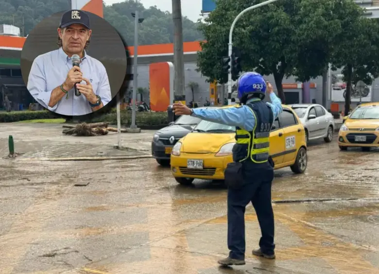 Imagen de referencia de un agente de tránsito en Medellín y miniatura del alcalde Federico Gutiérrez. FOTOS Cortesía.