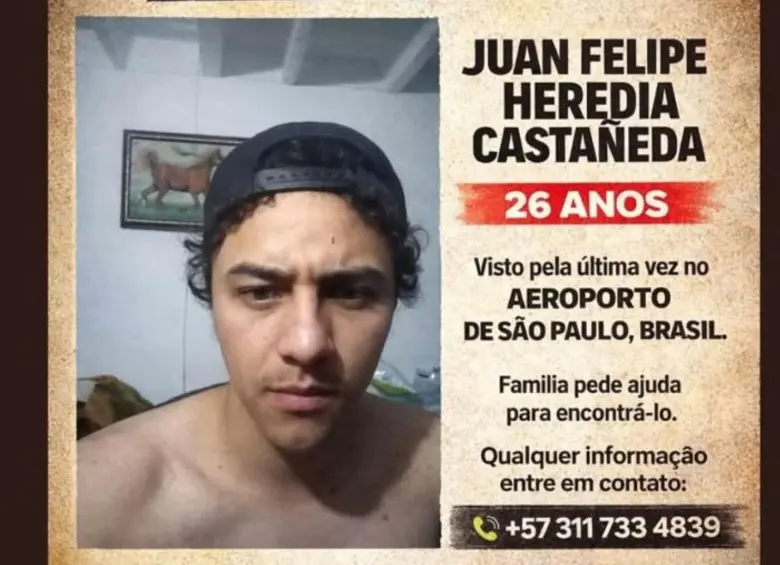 Según publicaciones en redes sociales, Juan Felipe fue visto por última vez en el aeropuerto de Sao Paulo, en Brasil. FOTO Cortesía.