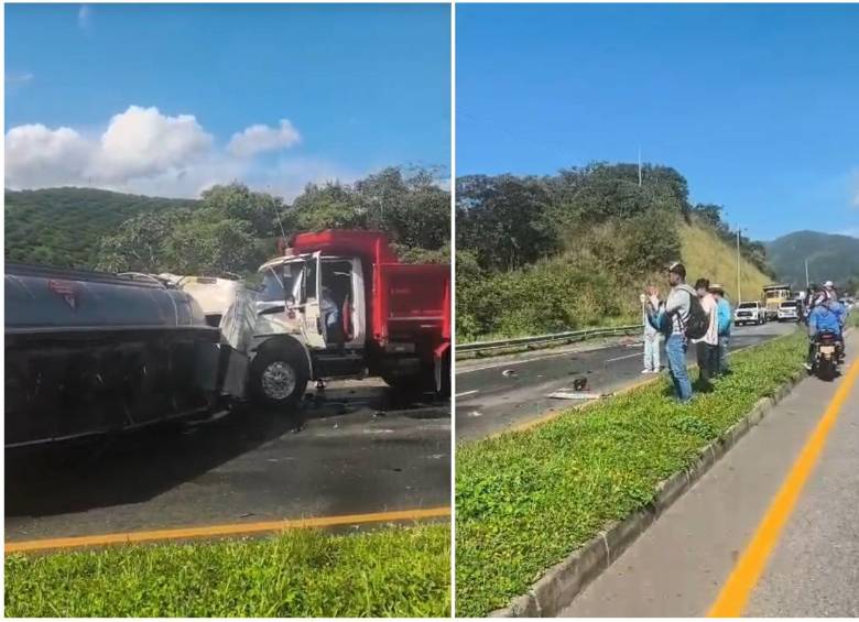 En la zona, producto del siniestro, se generó una alta congestión vehicular. Autoridades recomiendan a los conductores estar atentos a los canales oficiales. FOTOS Denuncias Antioquia. 
