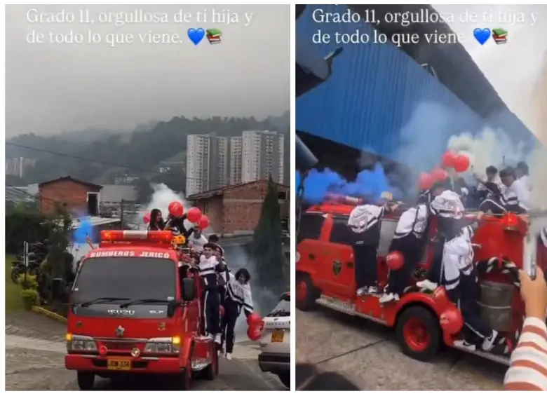 Así llegaron los estudiantes del grado once de un colegio en Sabaneta en su primer día de clases. FOTO Cortesía.