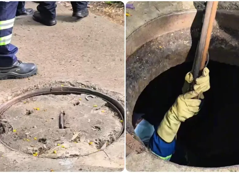 Aspecto de la alcantarilla que fue intervenida por las autoridades en El Poblado. FOTOS: Cortesía Secretaría de Seguridad de Medellín