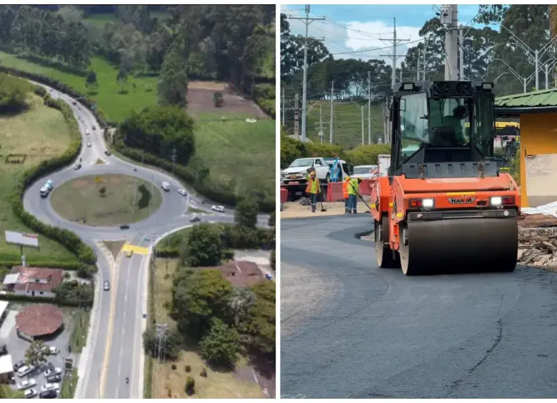 A la izquierda, la zona de intervención para la doble calzada. A la derecha, uno de los tramos que ya cuenta con capa asfáltica. FOTOS Alcaldía de La Ceja. 