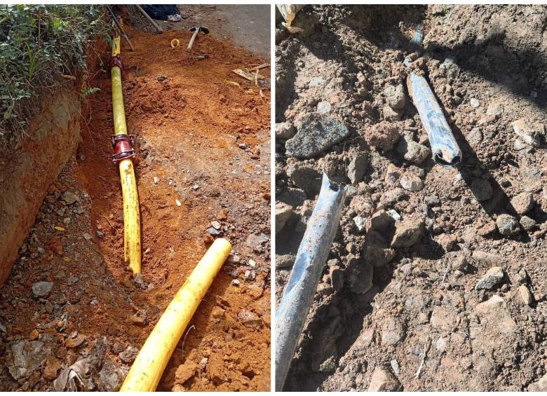 Así quedaron algunos gasoductos tras excavaciones precipitadas en Antioquia el año pasado. FOTOS EPM.
