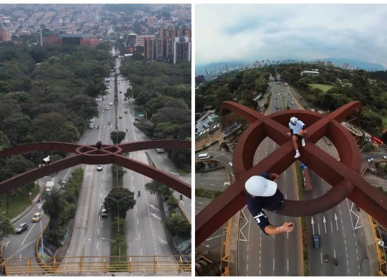 Así se vio, desde arriba, la llegada de ambos deportistas a lo más alto del puente de Punto Cero. FOTO Cortesía @julianlopgom