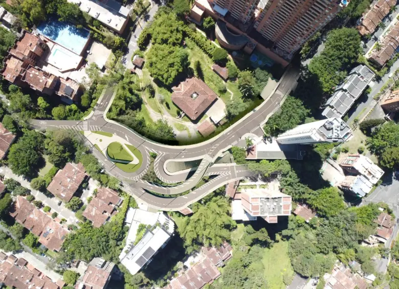 Así quedaría el paso a desnivel en la loma de El Tesoro, en El Poblado. FOTO Alcaldía de Medellín
