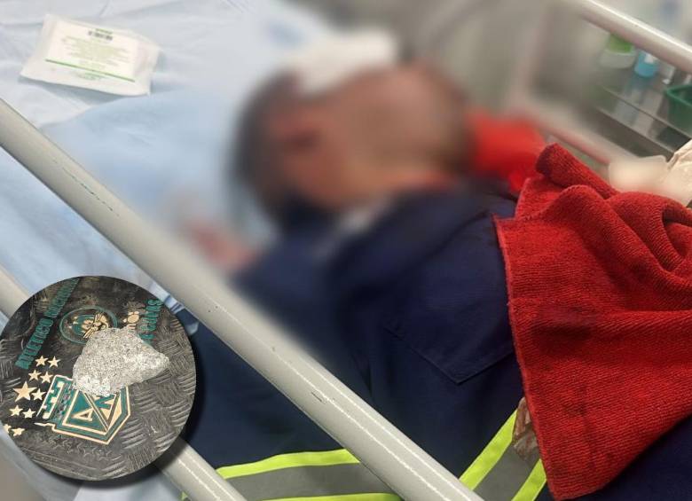 Así quedó el conductor de la grúa tras recibir el impacto de la piedra. FOTOS Alcaldía de Medellín.