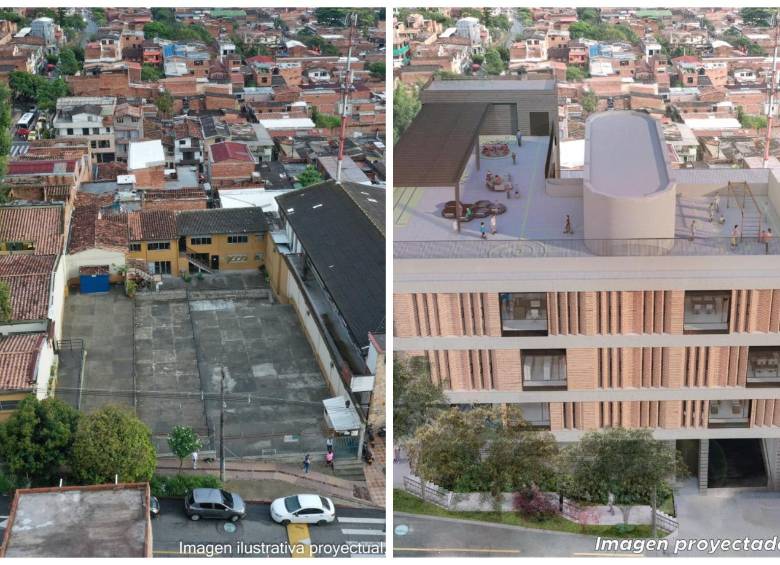 El cómo está y cómo quedaría el nuevo megacolegio adjudicado en la capital antioqueña. FOTO Cortesía Alcaldía de Medellín. 
