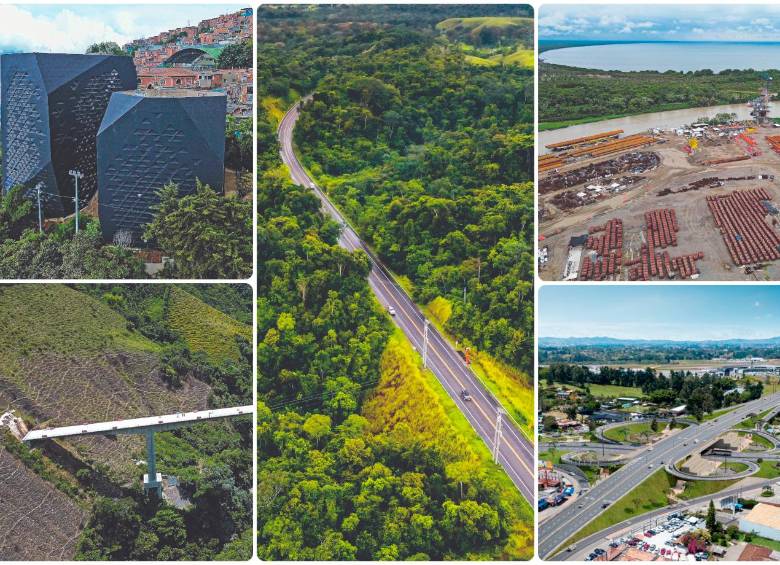 Dentro de las obras se destacan proyectos como el Parque Biblioteca España, el Túnel del Toyo, la autopista Magdalena 2, Puerto Antioquia y la ampliación del Túnel de Oriente. FOTOS: Archivo y Cortesía