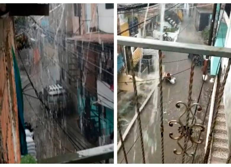 En videos ciudadanos quedaron captadas las inundaciones que afectaron al barrio Santo Domingo Savio. FOTO: CORTESÍA DENUNCIAS ANTIOQUIA