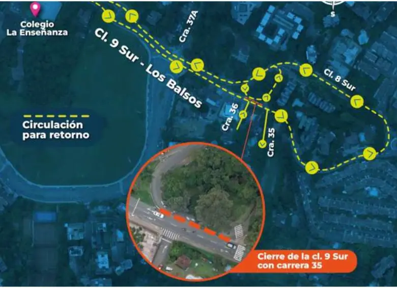 El cierre del retorno en Los Balsos con la Carrera 35 ya comenzó a regir desde el pasado martes 4 de noviembre. FOTO: Cortesía Alcaldía de Medellín