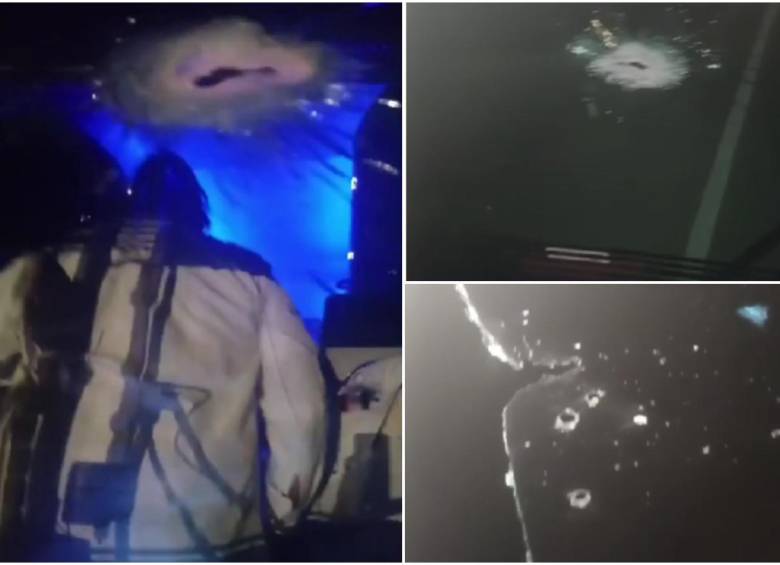 El vehículo quedó con múltiples impactos de bala en su parabrisas. La vía fue cerrada desde la noche del pasado miércoles. FOTOS: Cortesía Denuncias Antioquia